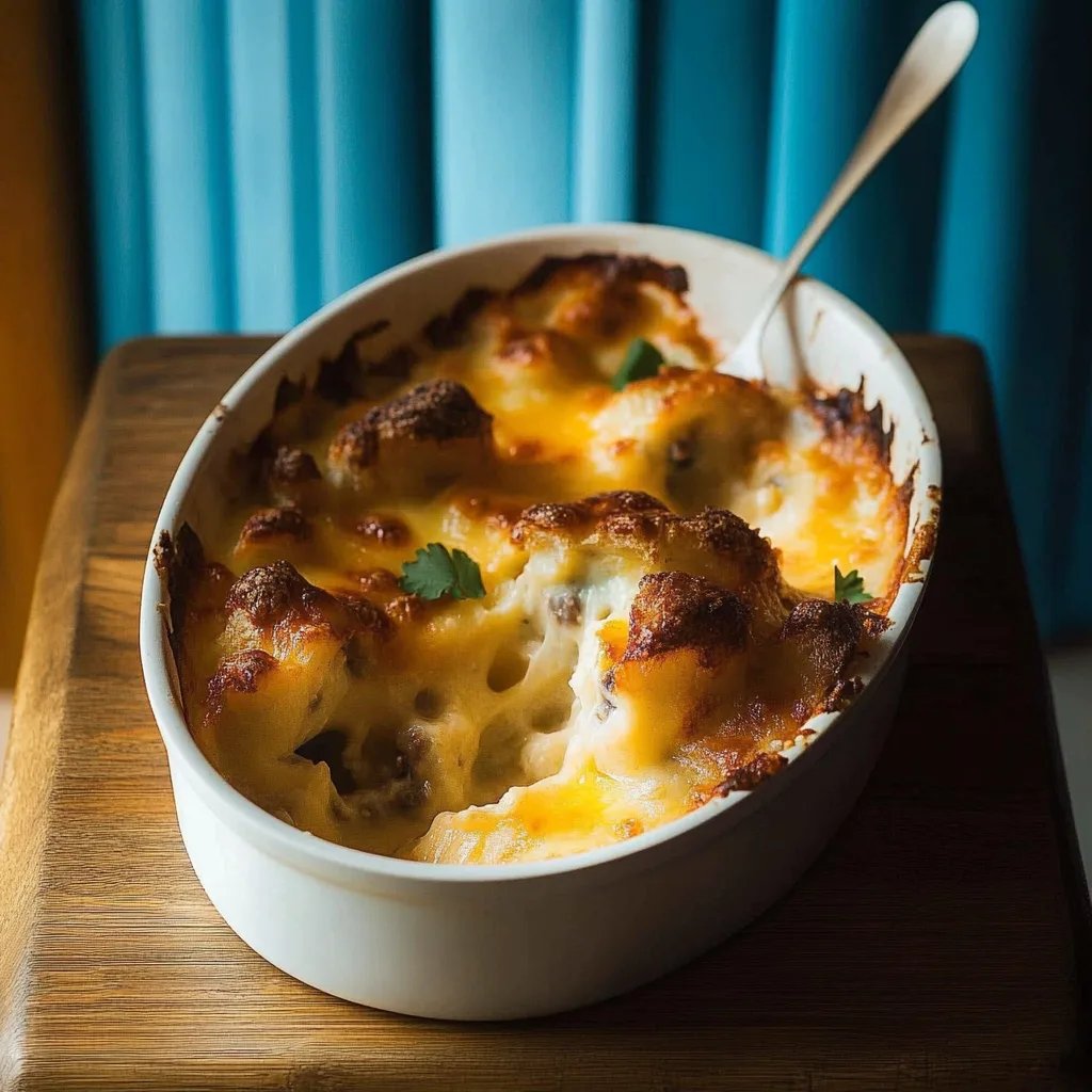 Vegetarischer Blumenkohlauflauf mit Käse überbacken