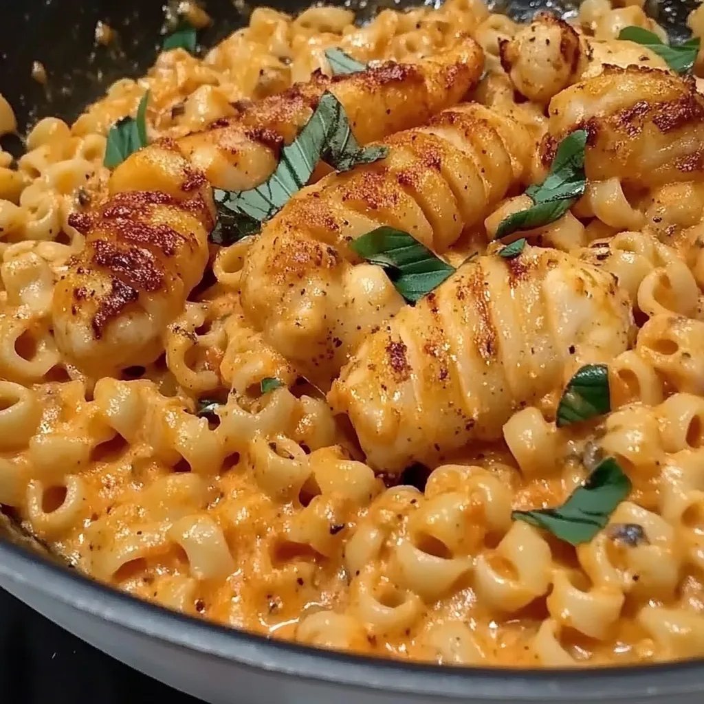 Nudeln mit sonnengetrockneten Tomaten und Hähnchen