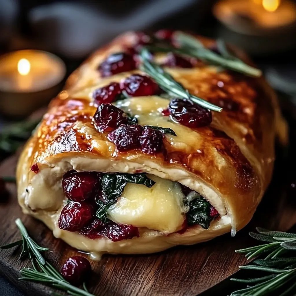 Mit Cranberry und Spinat gefüllte Hähnchenbrust mit Brie