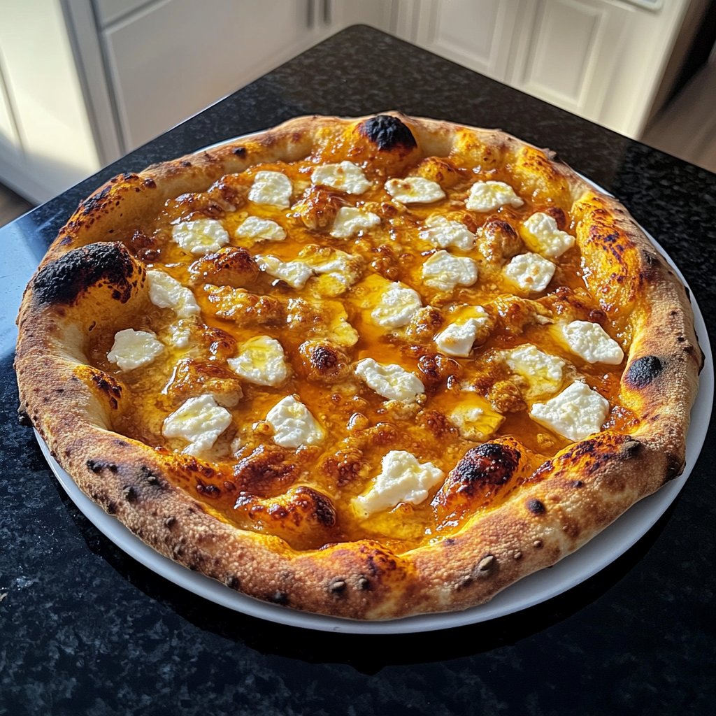 Pizza mit Ziegenkäse und Honig
