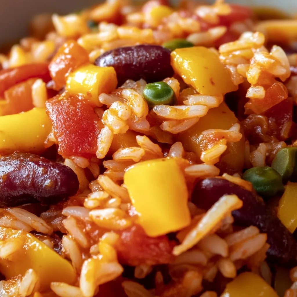 Vegetarische Reispfanne mit Kidneybohnen, Mais und Paprika